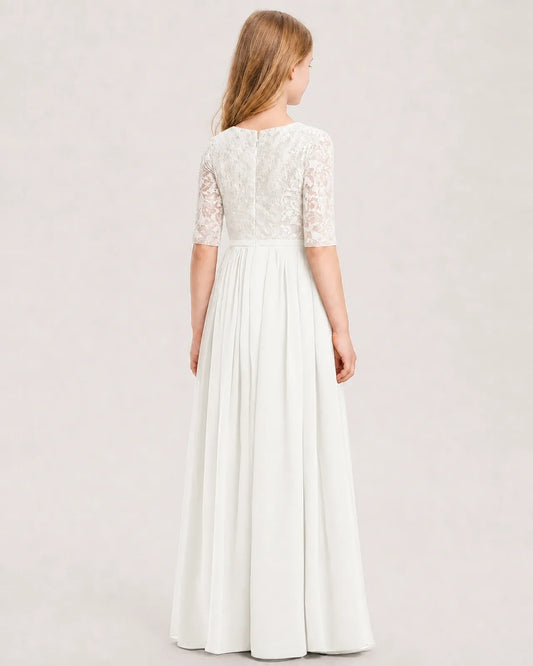 Ivory Chiffon A-line Junior Bridesmaid Dress Back View
