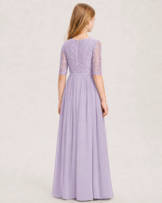 Lavender Chiffon A-line Junior Bridesmaid Dress Back View