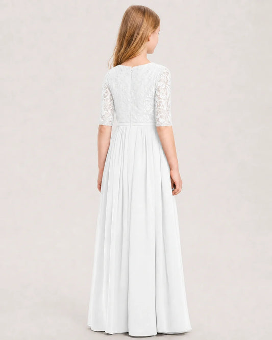 White Chiffon A-line Junior Bridesmaid Dress Back View