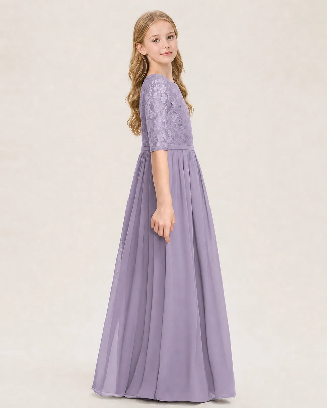 Wisteria Chiffon A-line Junior Bridesmaid Dress Side View