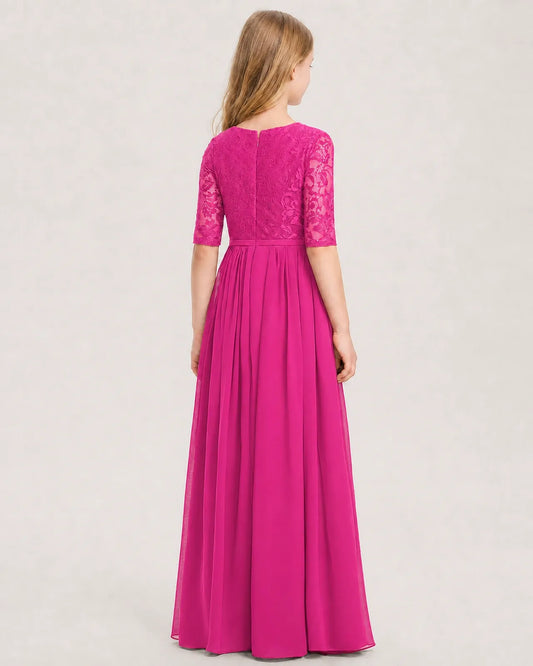 Hot Pink Chiffon A-line Junior Bridesmaid Dress Back View