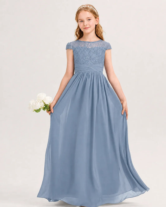 Dusty Blue Chiffon A-line Junior Bridesmaid Dress Front View