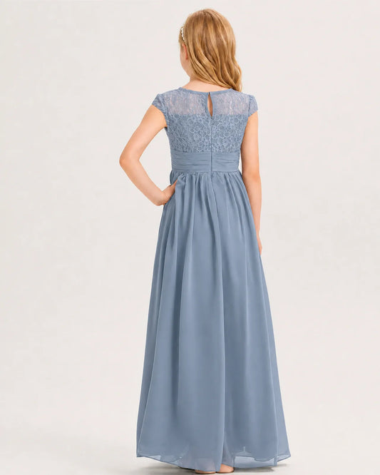 Dusty Blue Chiffon A-line Junior Bridesmaid Dress Back View