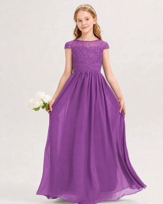 Purple Chiffon A-line Junior Bridesmaid Dress Front View