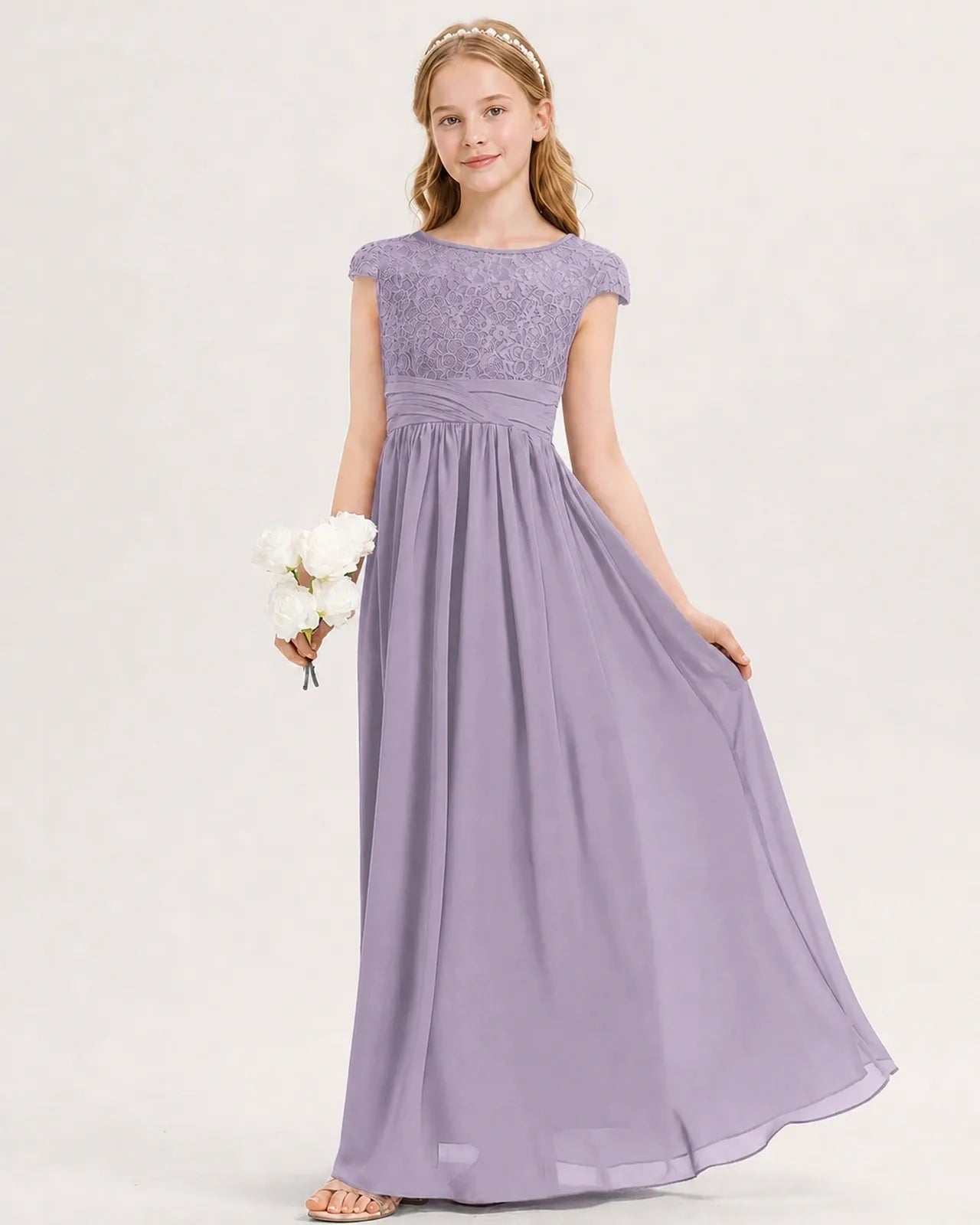 Wisteria Chiffon A-line Junior Bridesmaid Dress Front View