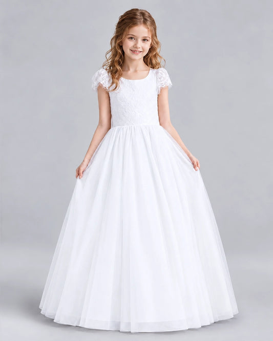 White Ball Gown First Communion Dresses Front