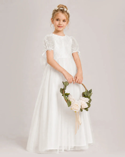 Ivory Lace A-line First Communion Dress Front View