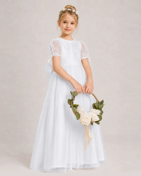 White Tulle A-line First Communion Dress Front View