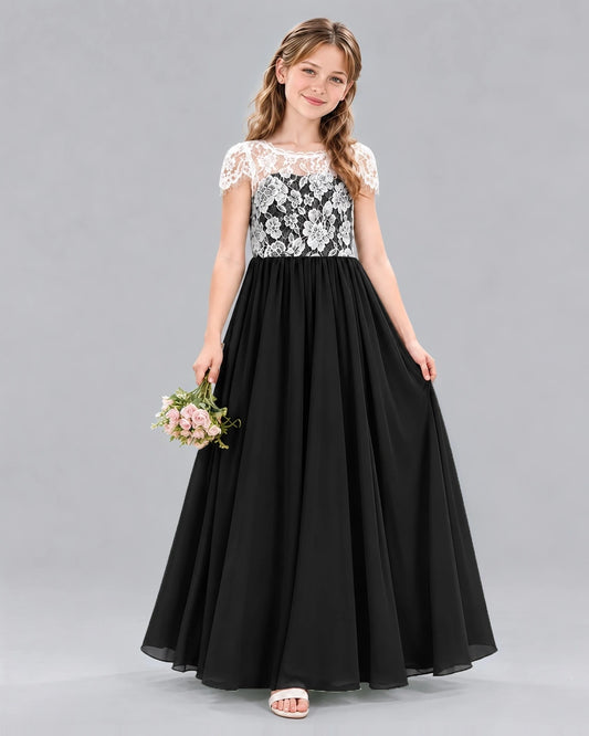 Black A-line Junior Bridesmaid Dresses Front
