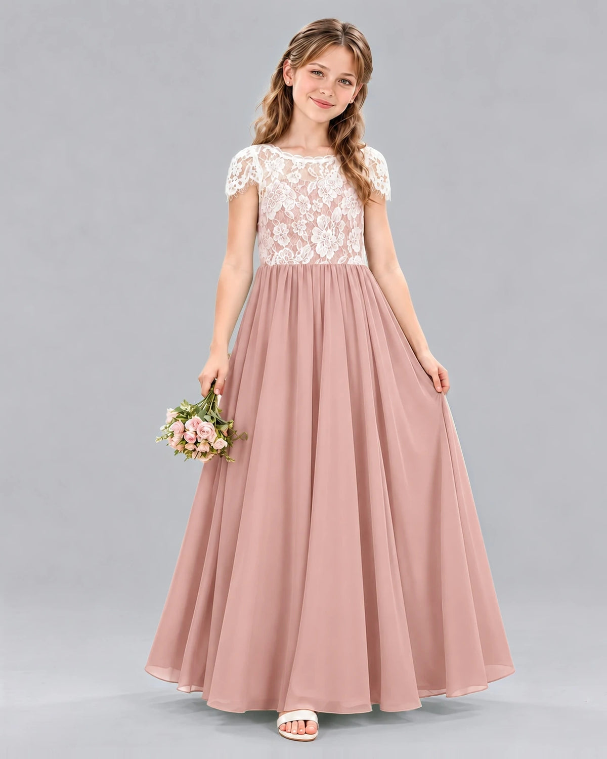 Dusty Rose A-line Junior Bridesmaid Dresses Front