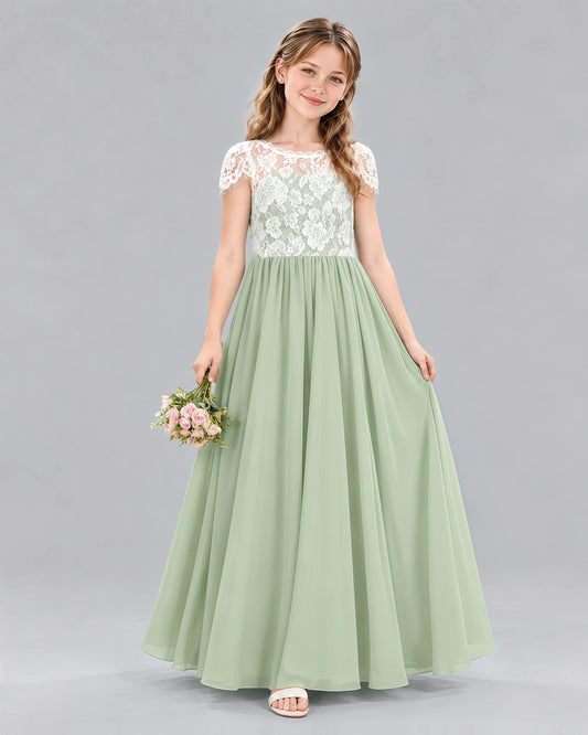 Sage Green A-line Junior Bridesmaid Dresses Front
