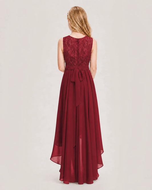 Burgundy Chiffon A-line Junior Bridesmaid Dress Back View