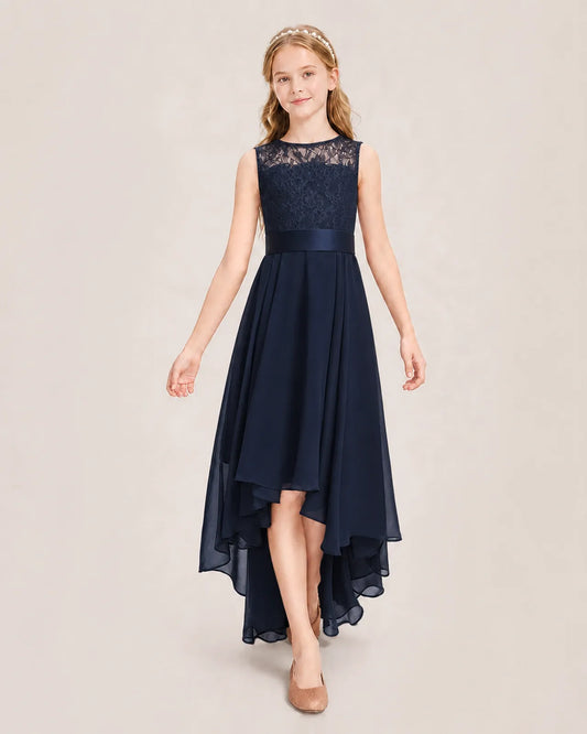 Navy Blue Chiffon A-line Junior Bridesmaid Dress Front View