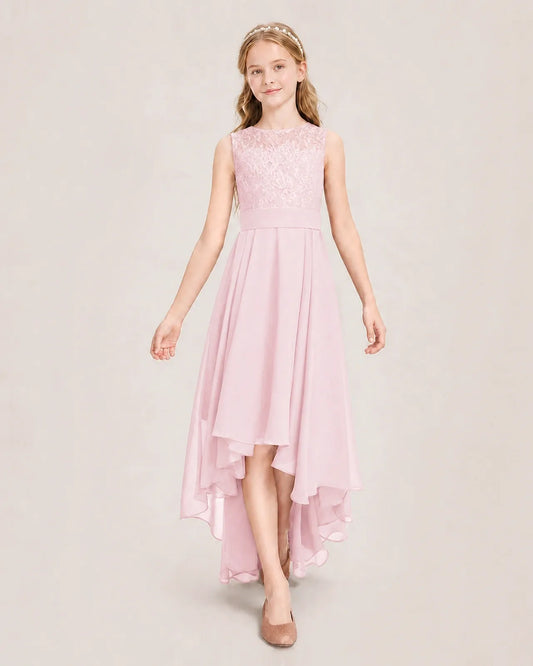Pink Chiffon A-line Junior Bridesmaid Dress Front View
