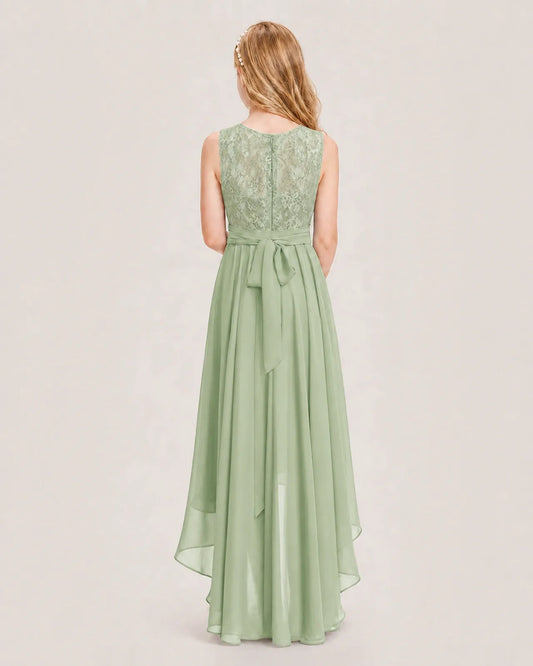 Sage Green Chiffon A-line Junior Bridesmaid Dress Back View