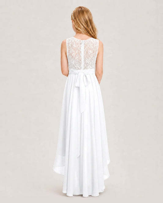 White Chiffon A-line Junior Bridesmaid Dress Back View