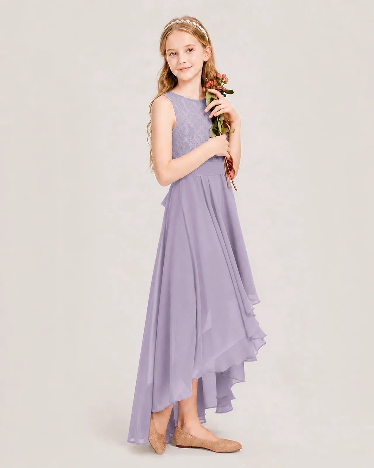 Wisteria Chiffon A-line Junior Bridesmaid Dress Side View