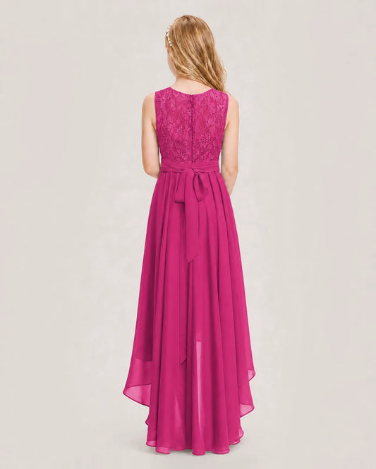 Hot Pink Chiffon A-line Junior Bridesmaid Dress Back View