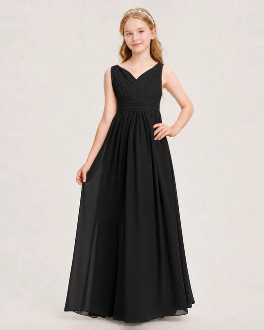 Black Chiffon A-line Junior Bridesmaid Dress Front View
