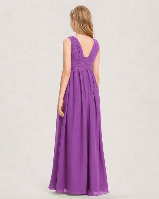 Purple Chiffon A-line Junior Bridesmaid Dress Back View