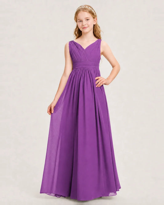 Purple Chiffon A-line Junior Bridesmaid Dress Front View