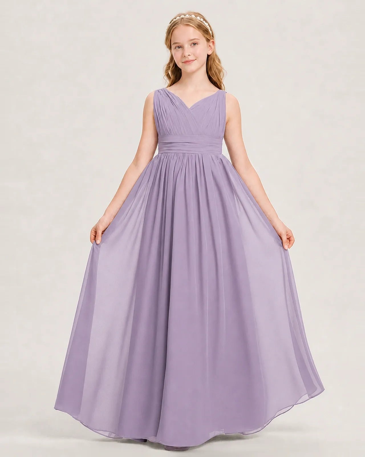 Wisteria Chiffon A-line Junior Bridesmaid Dress Front View