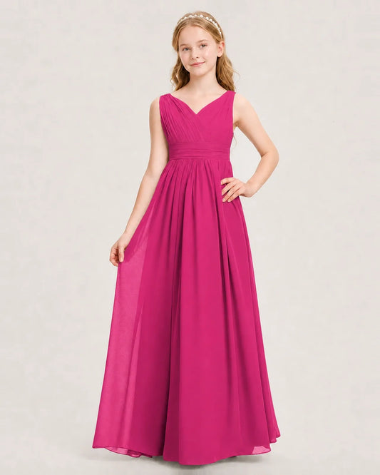 Hot Pink Chiffon A-line Junior Bridesmaid Dress Front View