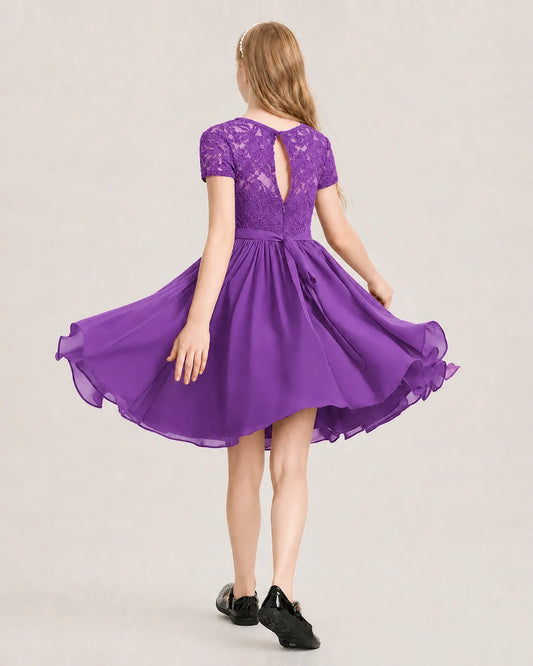 Purple Chiffon A-line Junior Bridesmaid Dress Back View
