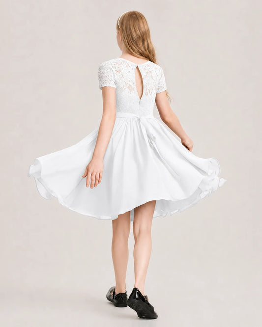 White Chiffon A-line Junior Bridesmaid Dress Back View