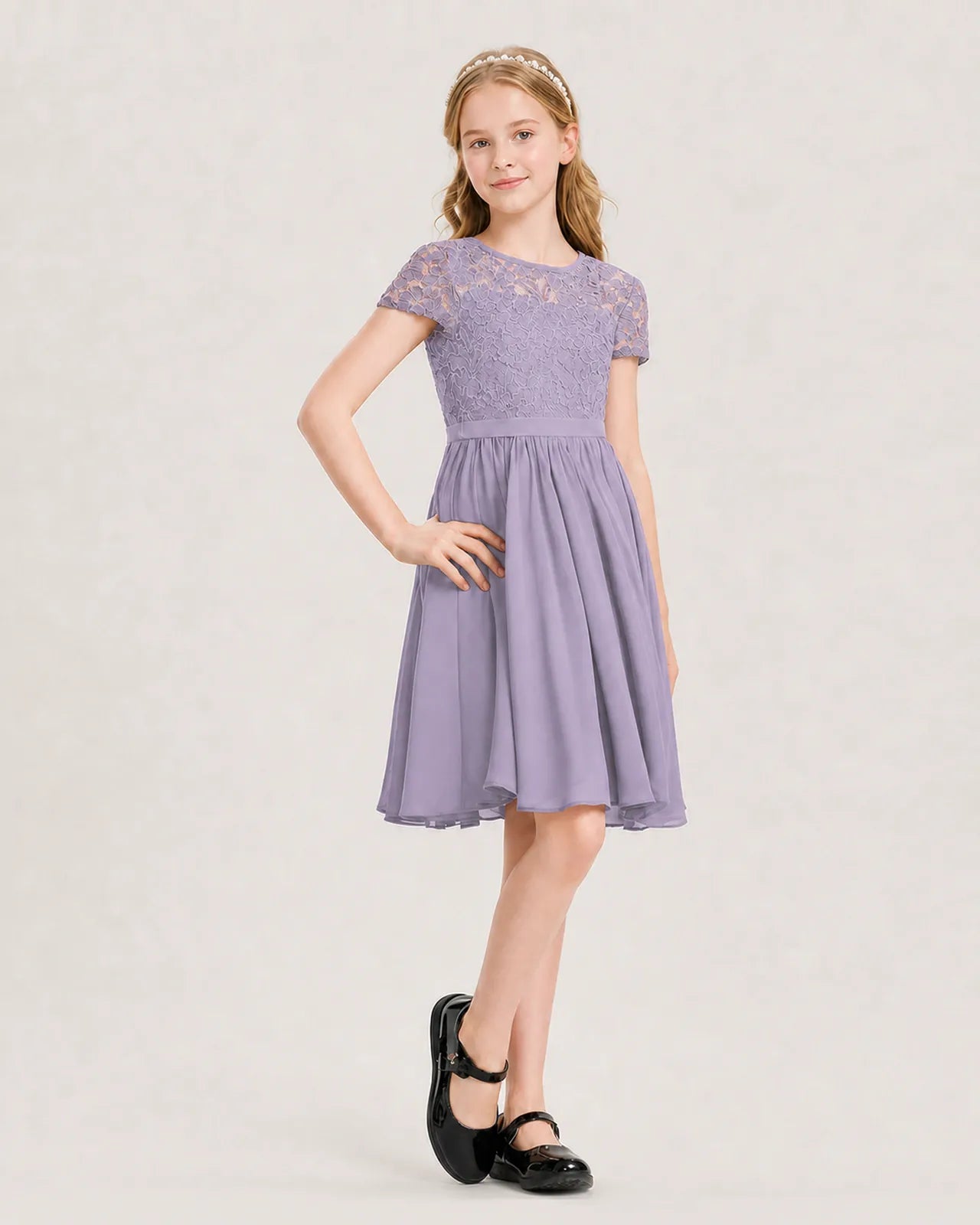 Wisteria Chiffon A-line Junior Bridesmaid Dress Front View
