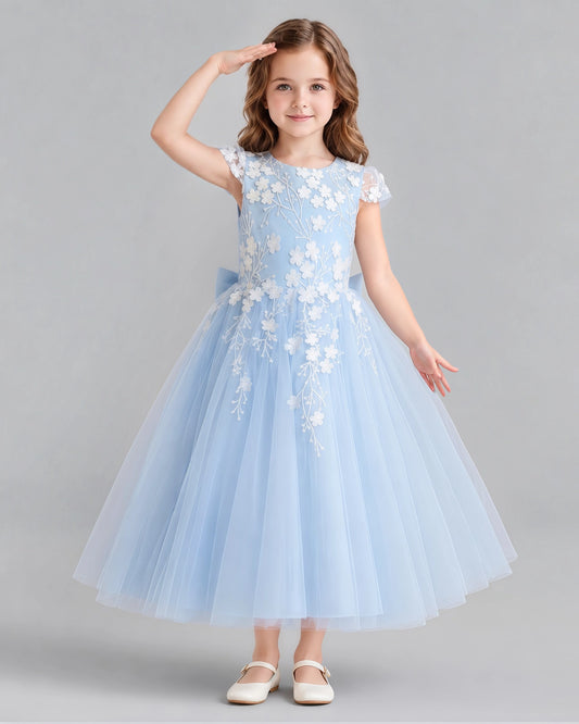 Baby Blue Ball Gown Junior Bridesmaid Dresses Front