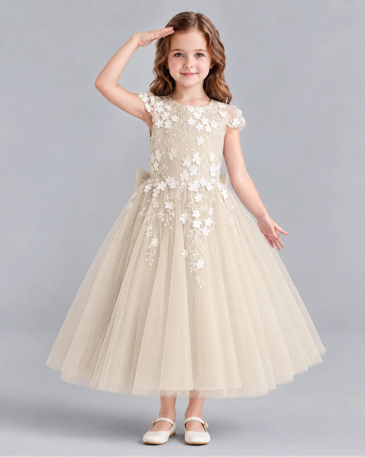 Champagne Ball Gown Junior Bridesmaid Dresses Front