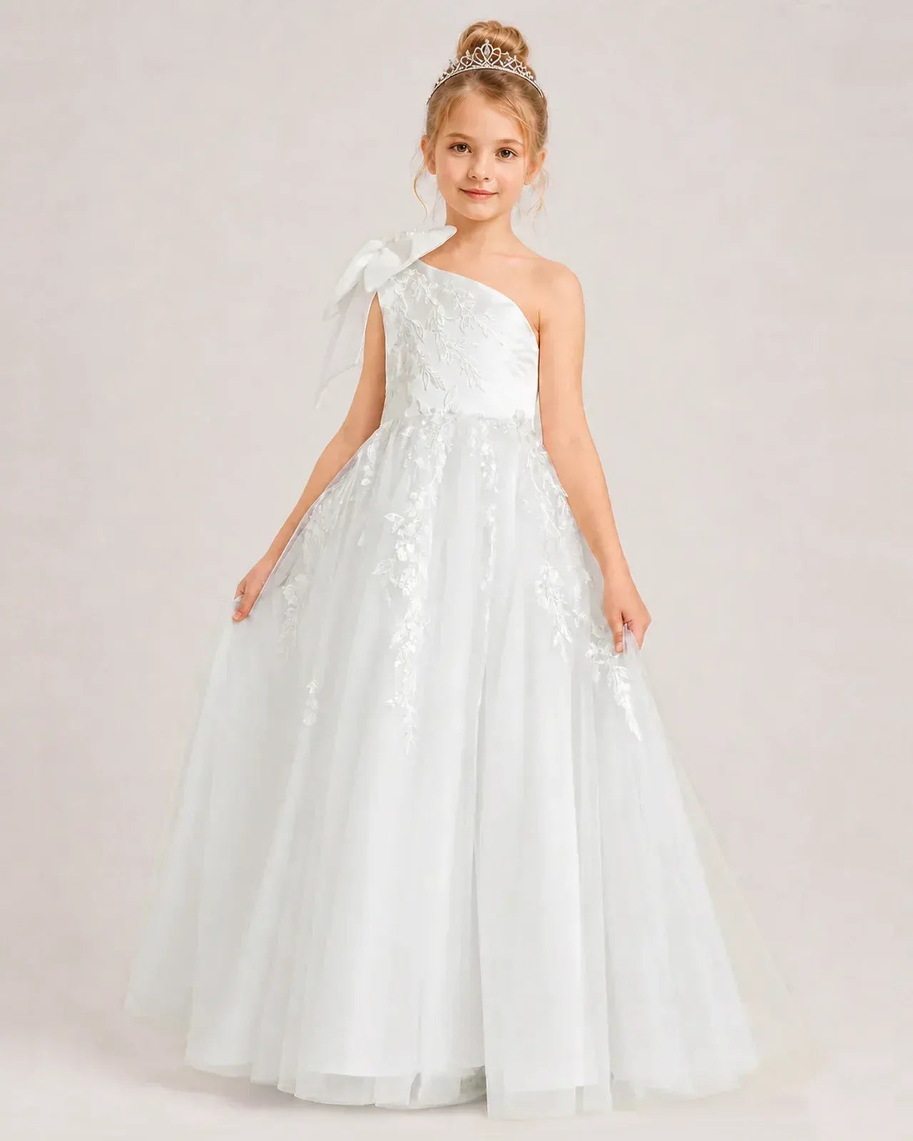 Ivory Tulle A-line Flower Girl Dress Front View
