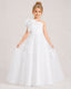 White Flower Girl Dress One-Shoulder Bow Lace Tulle Floor-Length Gown Front View