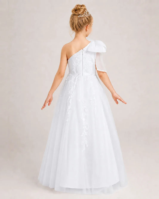 White Tulle A-line Flower Girl Dress Back View