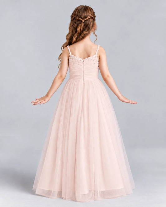 Blush Pink A-line Girls Formal Dresses Back