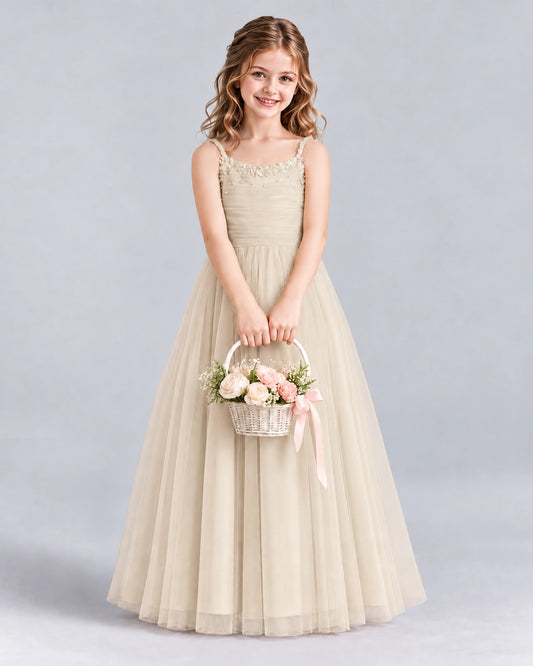 Champagne A-line Girls Formal Dresses Front