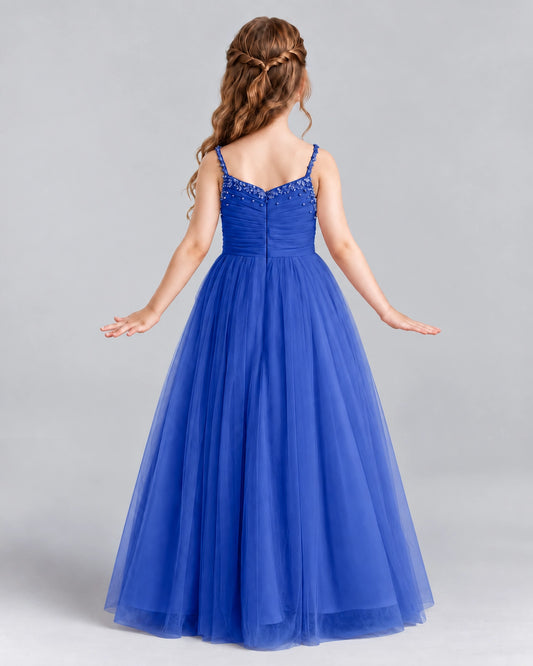 Royal Blue A-line Girls Formal Dresses Back