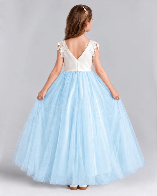 Baby Blue Ball Gown Flower Girl Dresses Back