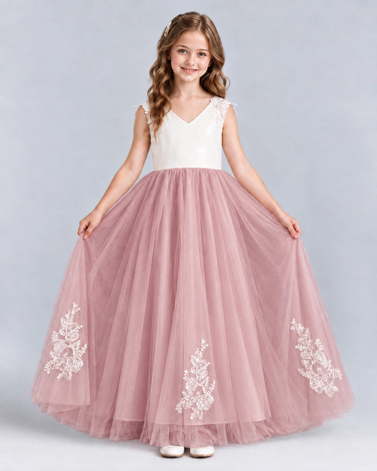 Blush Pink Ball Gown Flower Girl Dresses Front