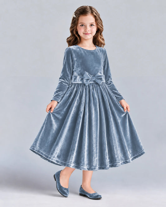 Dusty Blue A-line Girls Formal Dresses Front