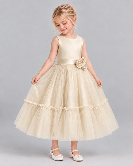 Champagne A-line Flower Girl Dresses Side