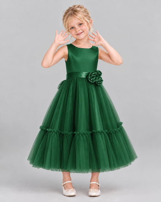Dark Green A-line Flower Girl Dresses Front