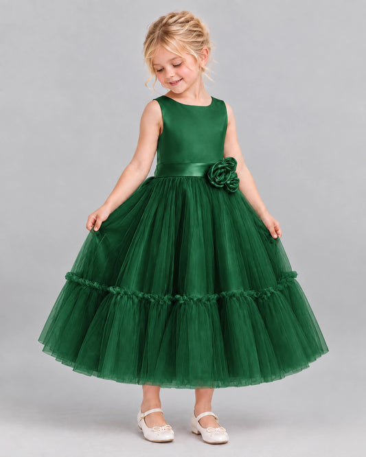 Dark Green A-line Flower Girl Dresses Side