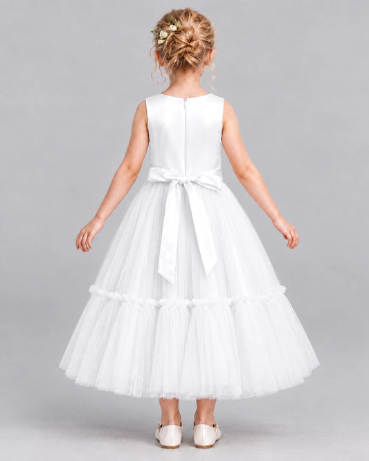 Ivory A-line Flower Girl Dresses Back