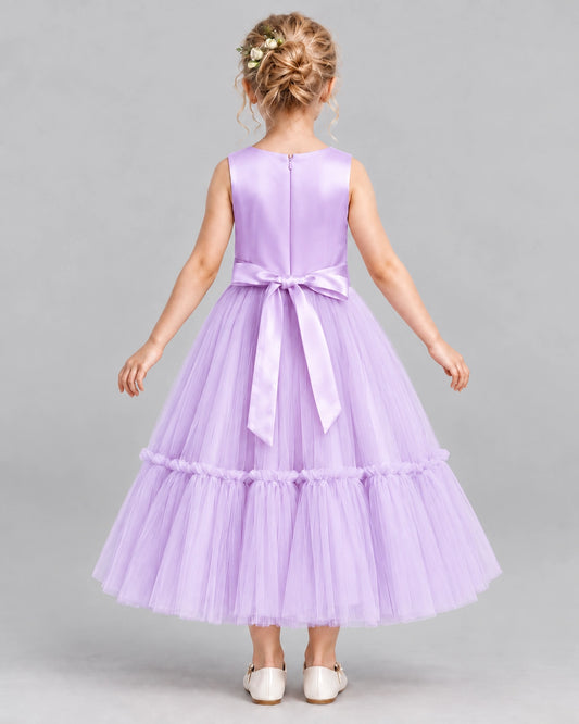 Lilac A-line Flower Girl Dresses Back