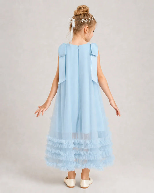 Baby Blue Tulle A-line Girls Formal Dress Back View