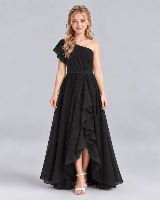 Black A-line Junior Bridesmaid Dresses Front