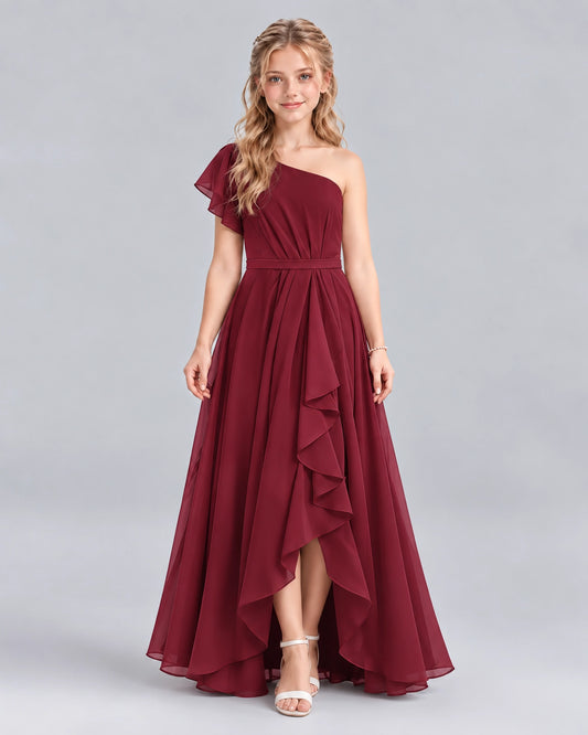 Burgundy A-line Junior Bridesmaid Dresses Front