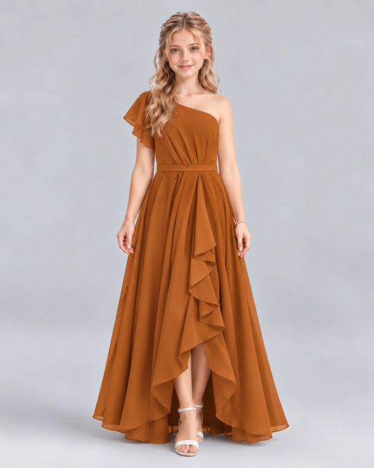 Burnt Orange A-line Junior Bridesmaid Dresses Front